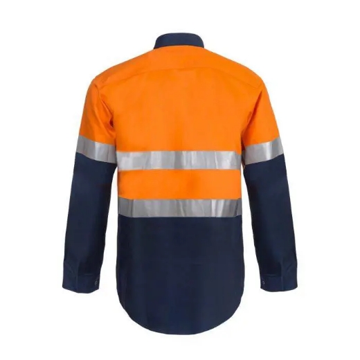 Picture of WorkCraft, Lightweight Hi Vis Two Tone Long Sleeve Vented Cotton Drill Shirt CSR Reflective Tape